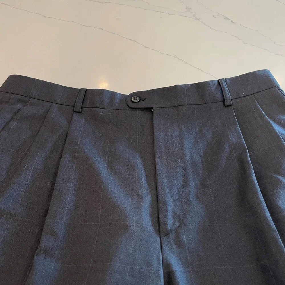 Zanella John Craig Mens Pleated Dress Pants Charcoal Grey Cuffed 38x29
